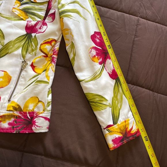 Pamela McCoy Colorful Plumeria Patterned Cotton Blend Jacket | Womens XS - Picture 8 of 9